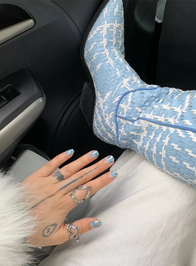 现货M星店戚薇同款AFFLATUS3官方授权2025秋环保皮手工编织高跟靴