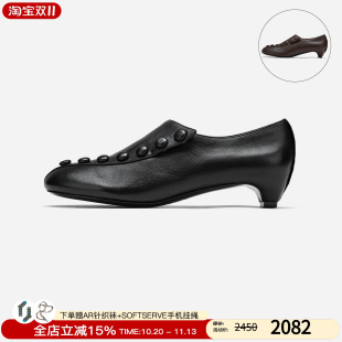 cotemp 2026秋季新款复古圆扣皮鞋圆头低跟深口单鞋粗跟鞋子女