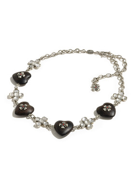 tokokkino 26春夏新款木与晶紫光檀木蝴蝶花短项链爱心锁骨链百搭