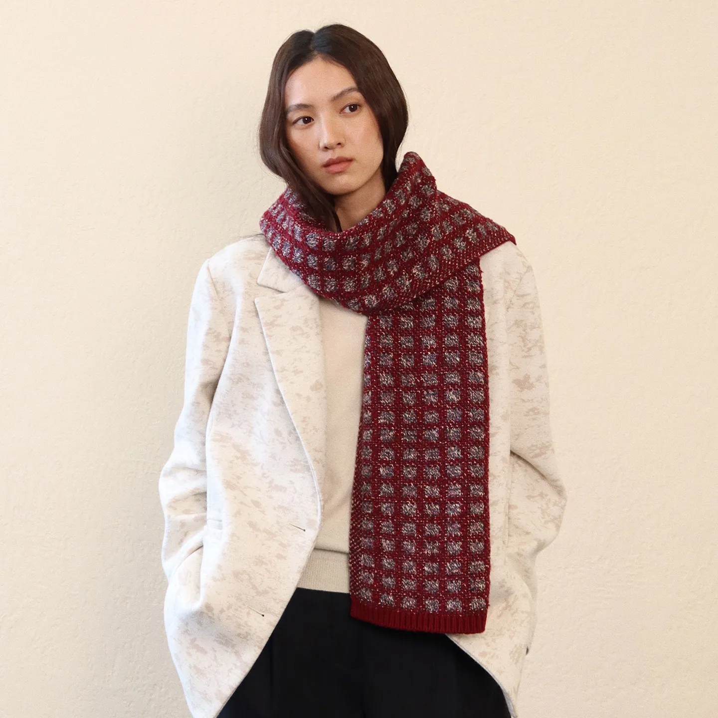 sesaar赛萨红色长方形围巾