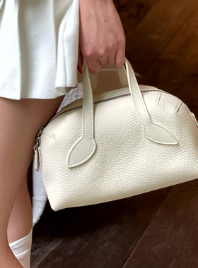 Afflatus3 2025新款意大利荔枝缩纹手提包白色波士顿包保龄球包