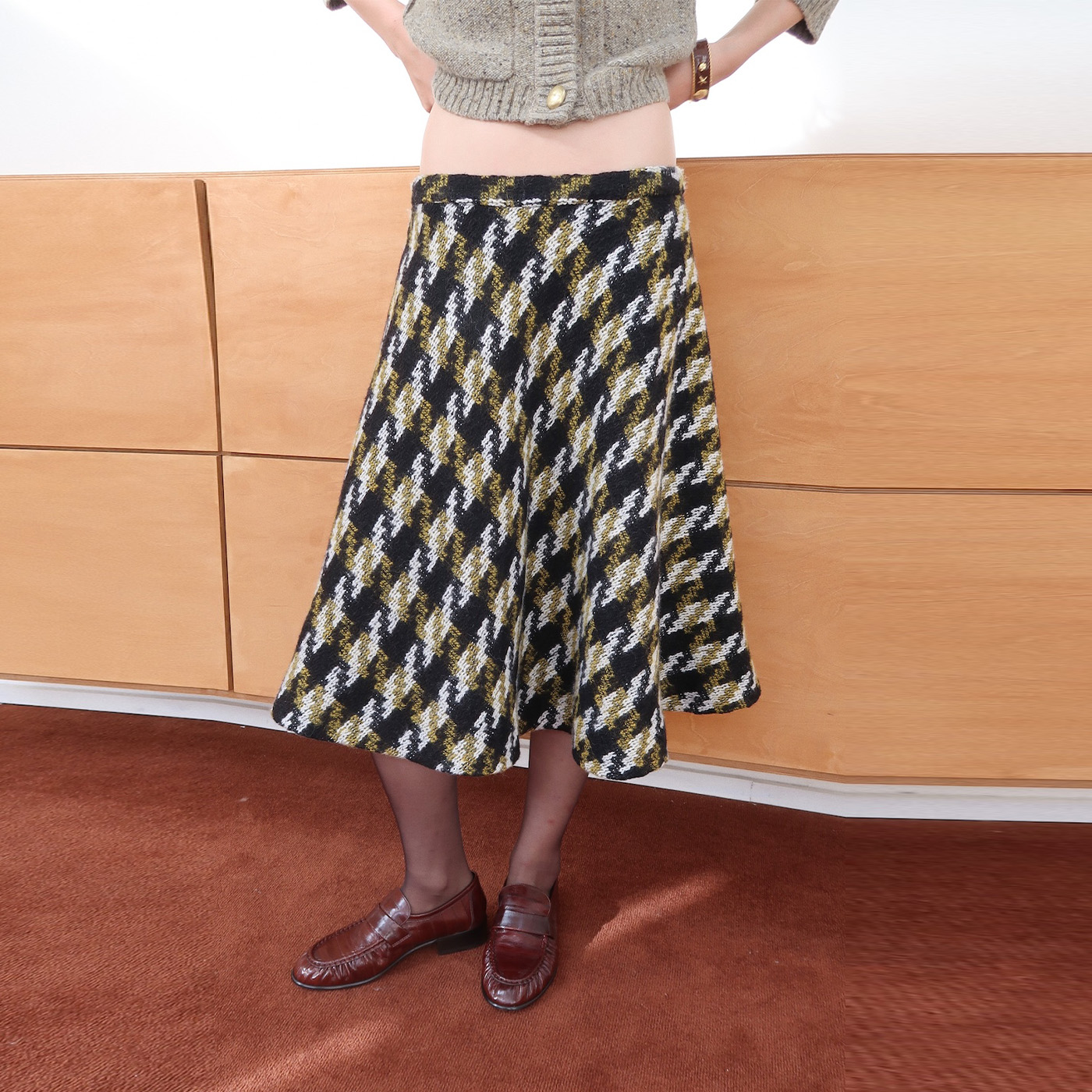 sesaar赛萨复古格纹半身裙