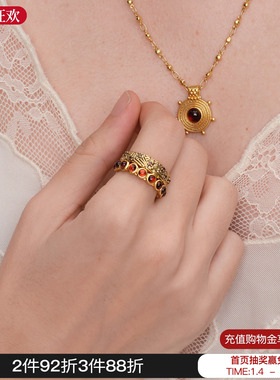 D'ACCORD罗马雕刻手工石榴石戒指