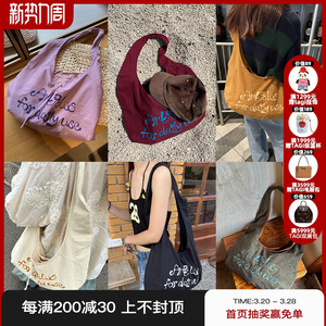 TAVN 字母小花帆布袋斜挎单肩包彩色印花圆弧包百搭帆布包女M星店