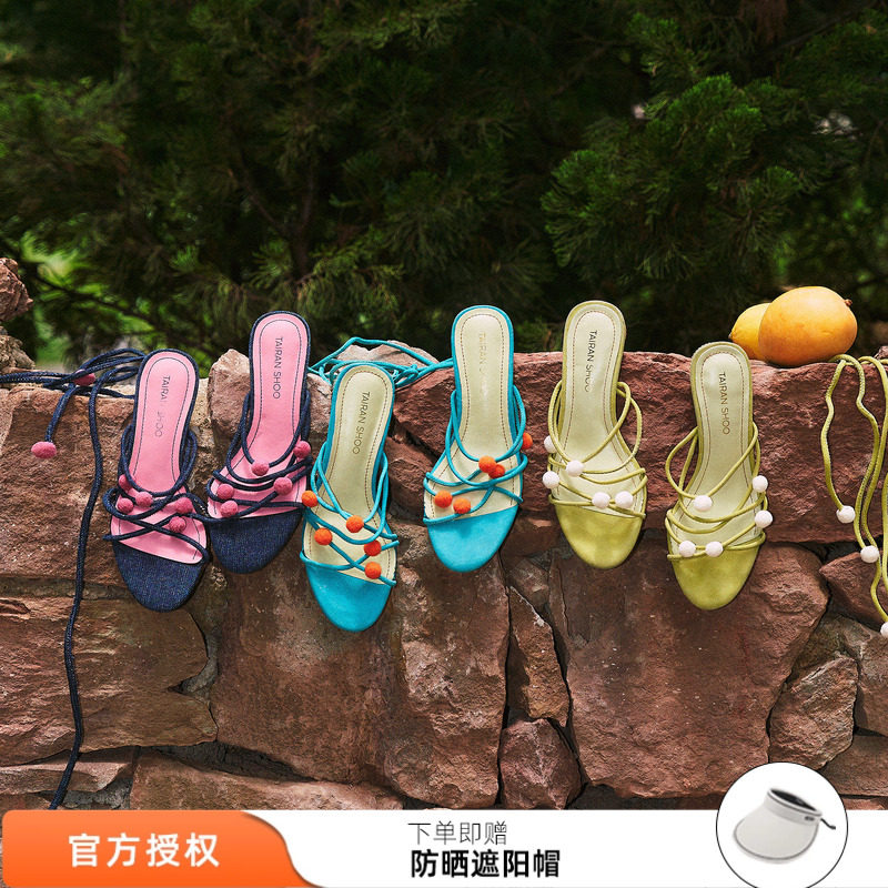 THESHOO彩色球球绑带凉鞋