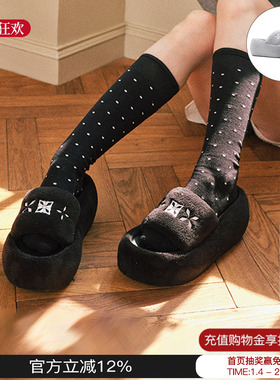 TRAPAR_WAVES 25新款坡跟毛绒一字拖鞋厚底增高毛毛拖鞋百搭M星店