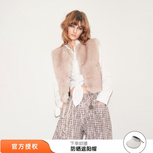 林小宅同款 26新款 柔雾绒光皮拼接毛毛坎肩无袖 马甲上衣 tokokkino