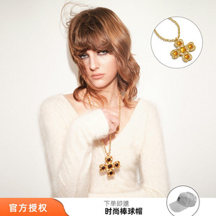 tokokkino 26春夏新款复调复古双拼色蝴蝶结花长项链十字架毛衣链