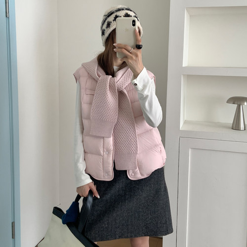针织帽披肩95绒泡芙羽绒马甲女