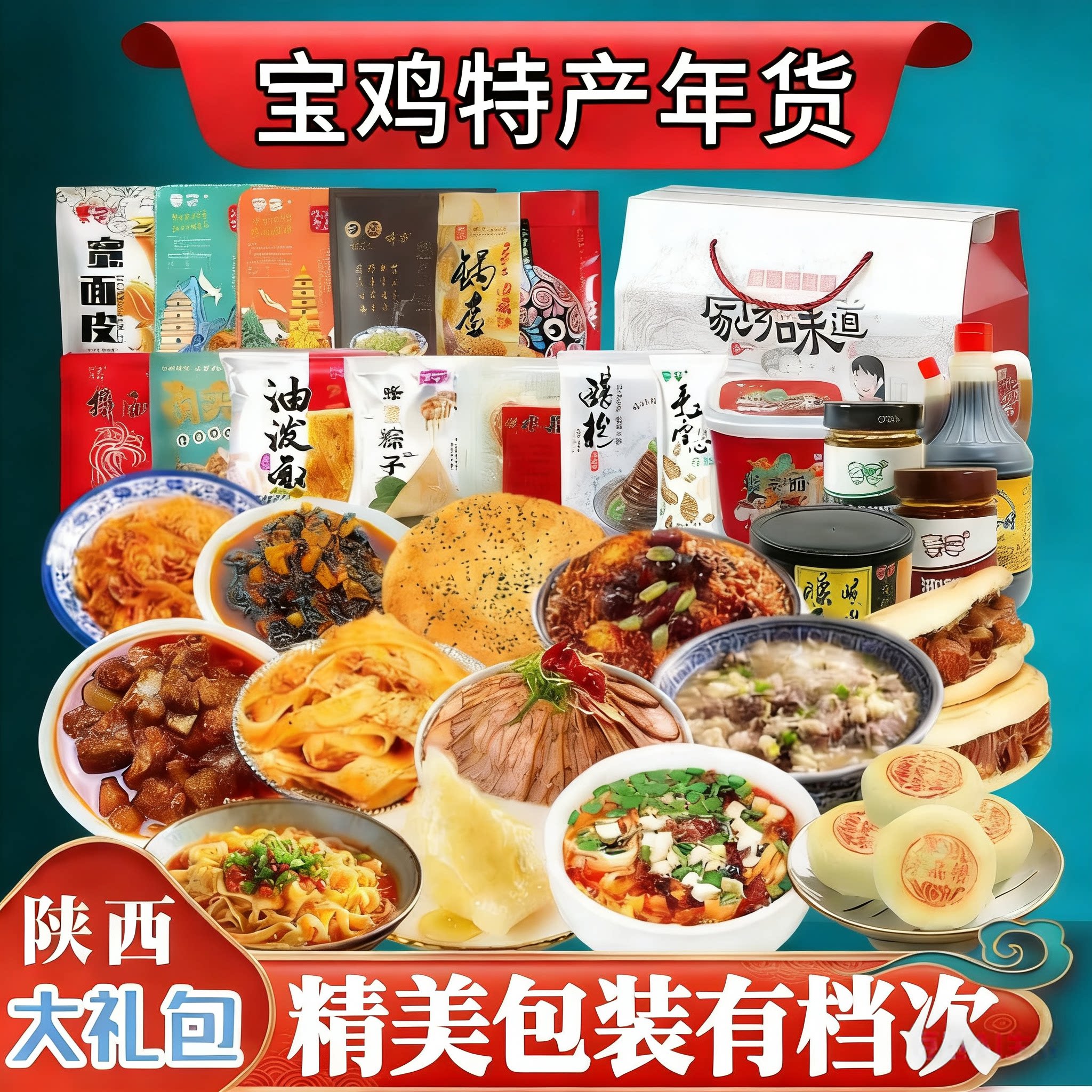 秦圣陕西特产凉皮泡馍臊子面肉夹馍水晶饼多款自由组合新年礼盒