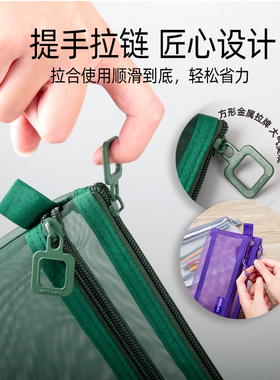 NATAMI奈多美学生文件袋考研拉链式复古透明网纱卷子文件收纳袋a4b5b6资料袋档案袋小学生文具袋大容量病例袋