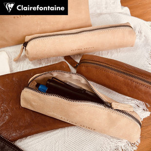 克莱方丹真皮笔袋小号便携 | Clairefontaine羊皮柔软大容量收纳袋 | 三角形/长方形设计 多功能文具袋