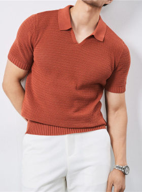 NO LOGO翻领短袖polo衫男夏季薄款镂空针织t恤透气冰丝通勤风上衣