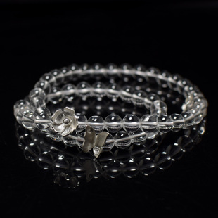 白水晶6mm净体手串绕手两圈配纯银花diy手串编绳蝴蝶银饰品配件