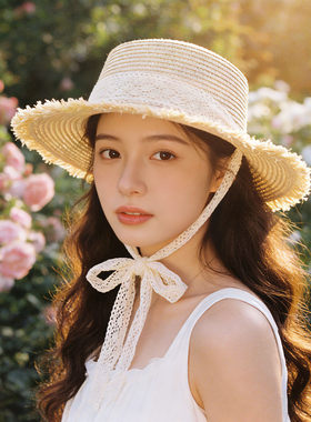 一帽两戴蝴蝶结防晒透气草帽女