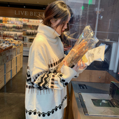 3折 北欧针织温柔白色提花高领毛衣