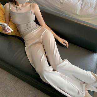 香槟色丝滑缎面舒服直筒长裤 清仓3折 夏季