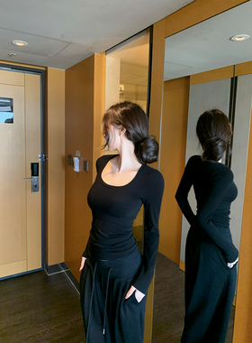 GYOKUU 【黑之黑】山羊绒无缝胸垫收腹乳胸垫一体长袖打底衫