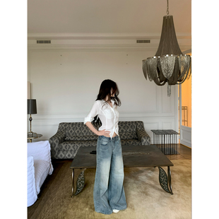 蓝色水洗磨白牛仔裤 2025aw 时髦进阶 GYOKUU