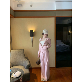 GYOKUU【多巴胺女孩】 2026ss 雾粉色弹力磨毛连帽针织套装