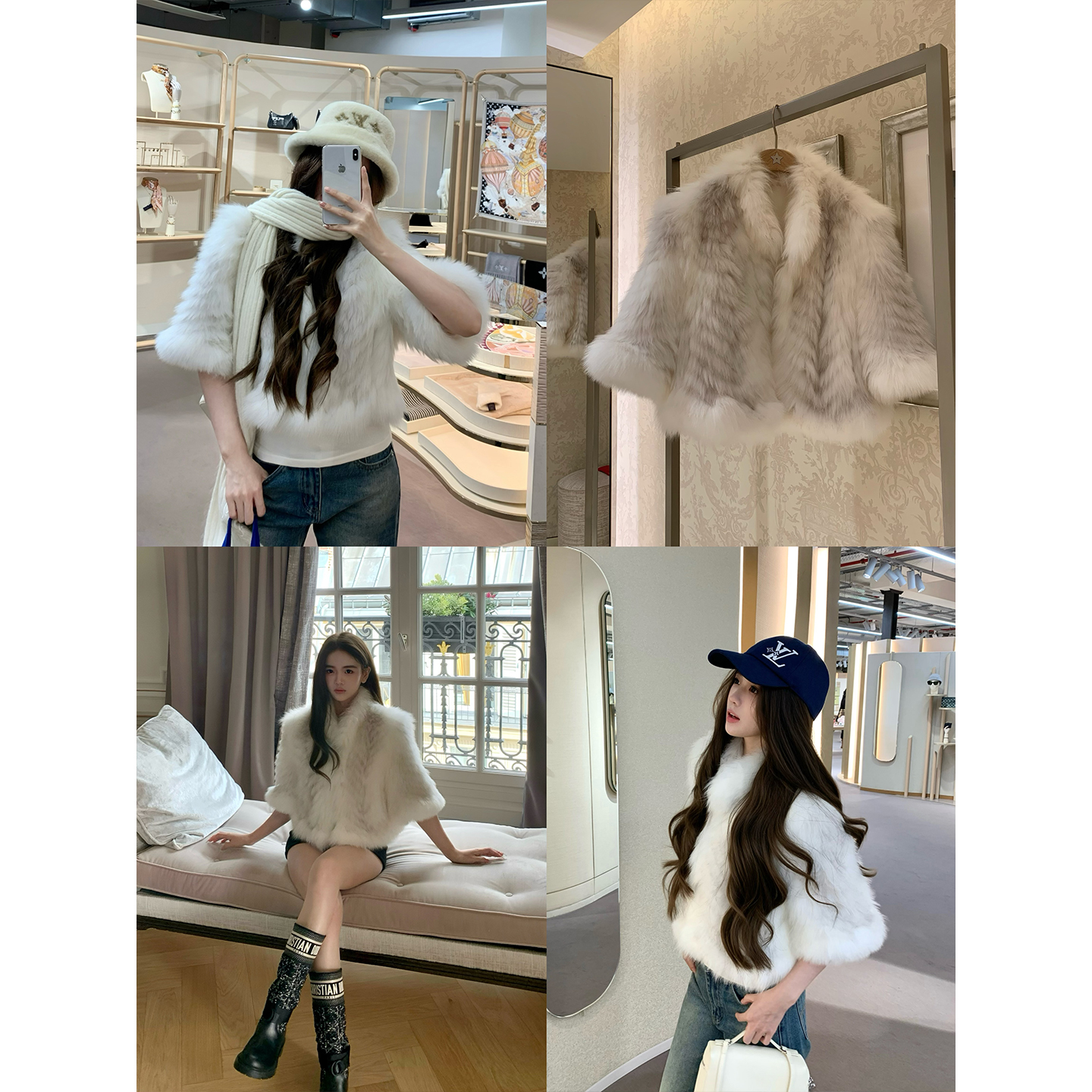 GYOKUU 【雪松】20205aw 本色立领5分袖狐狸毛外套