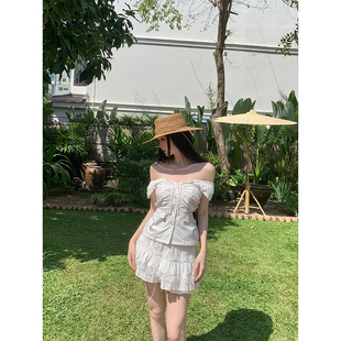 收腰上衣 白色纯棉褶皱无袖 GYOKUU 2025ss