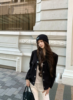 GYOKUU 【自留私服】k*aite高智感黑色金属扣直筒版夹克外套