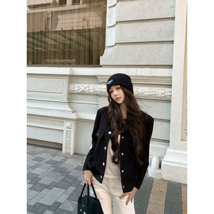 GYOKUU 【自留私服】k*aite高智感黑色金属扣直筒版夹克外套