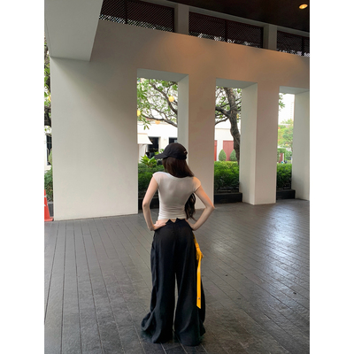 GYOKUU【自留神裤】2026ss 黑色100%亚麻宽松阔腿裤