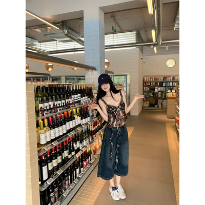 GYOKUU 【美区街头】2025ss 深蓝色直筒阔腿7分牛仔短裤