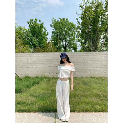 GYOKUU 【泡沫之夏】白色棉麻低腰直筒阔腿裤