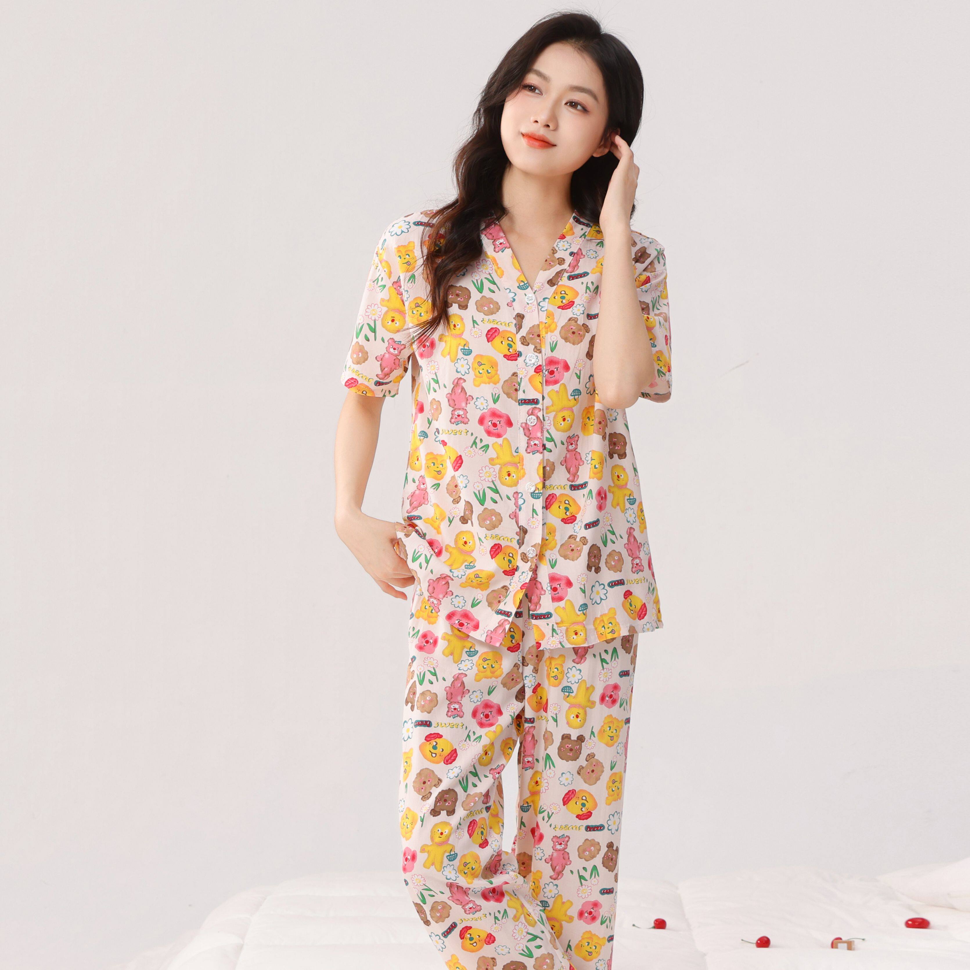 大人情侣睡衣夏季棉绸可外穿男女短袖短裤套装家居服长袖空调服