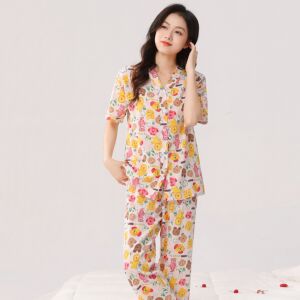 大人情侣睡衣夏季棉绸可外穿男女短袖短裤套装家居服长袖空调服