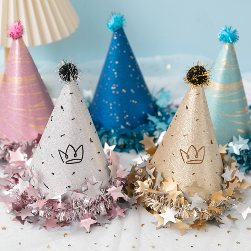 生日帽派对装饰用品儿童成人宝宝周岁蛋糕尖角帽创意网红拍照道具