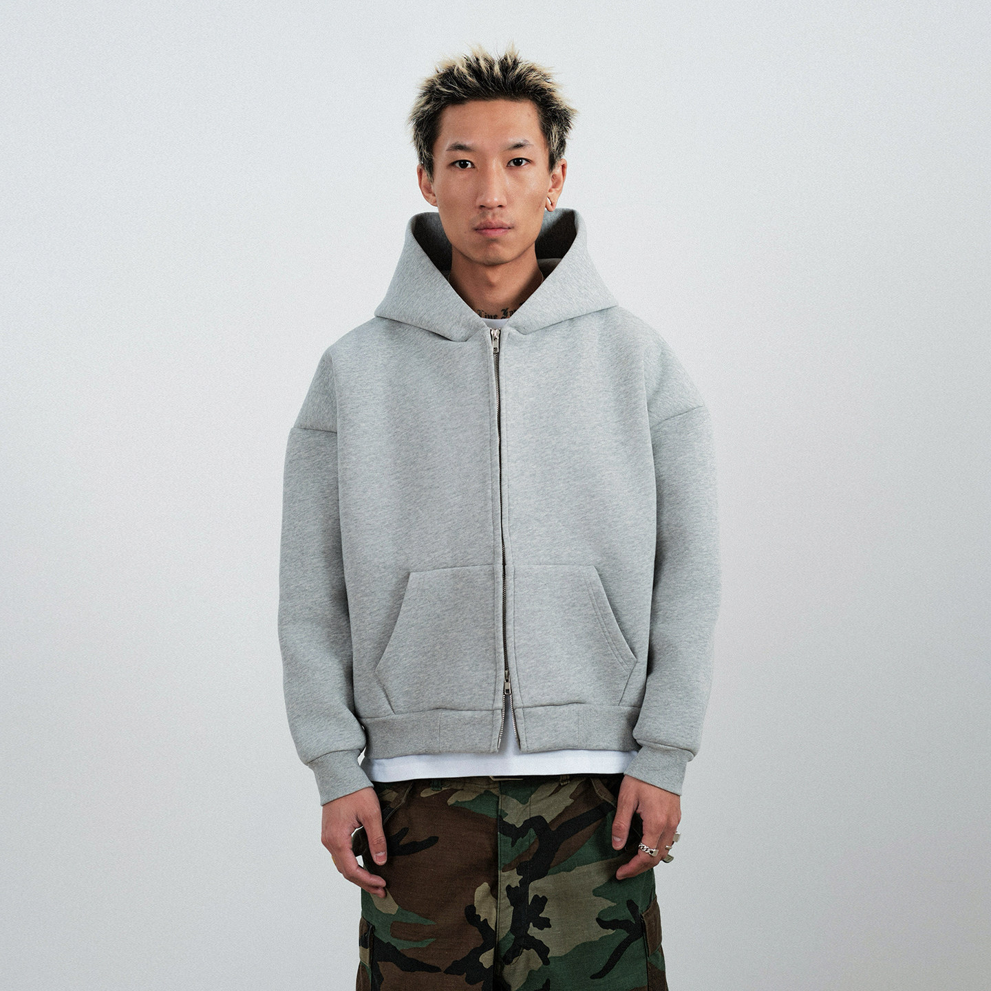 BOXY版型600G纯棉复合拉链帽衫