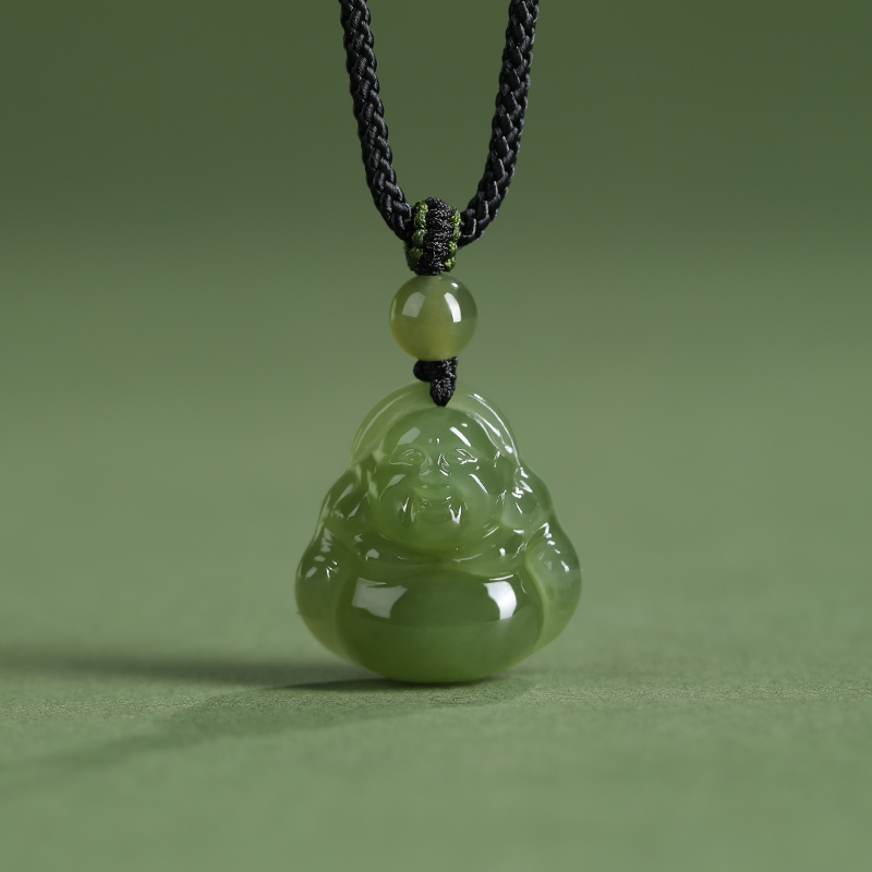 保证天然和田玉弥勒佛吊坠青玉大肚笑脸小佛公项链女玉石挂件礼物