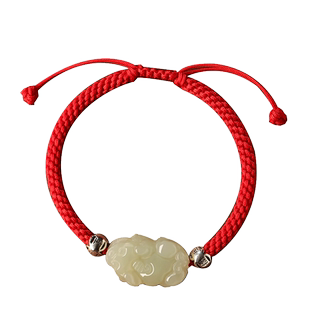 和田玉招财小貔貅手链玉石女手串情侣手绳转运编织红绳本命年男款