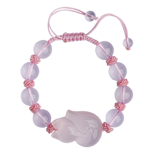 粉黄水晶小狐狸手链粉晶手串芙蓉石手工编织送女友礼物手串首饰品