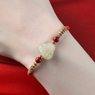和田玉弥勒佛编织手绳红绳本命年佛公手链玉石小宝宝儿童婴儿女款