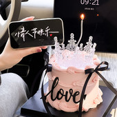 网红情人节唯美女神蛋糕装 饰水晶皇冠摆件亚克力love告白烘焙插件