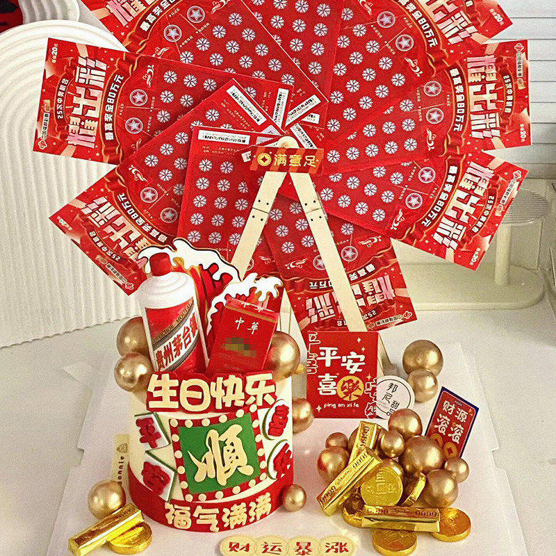 小红书同款摩天轮彩票风车刮刮乐旋转台烘焙蛋糕爸爸男神生日插件