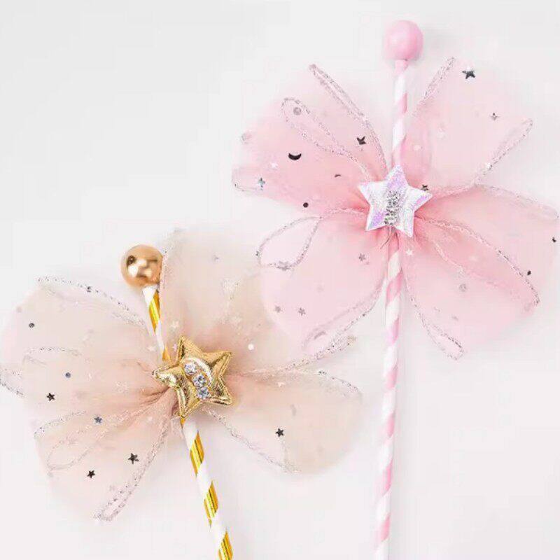 蝴蝶结仙女棒蛋糕装饰品唯美插件五角星带网纱生日插牌甜品台装扮