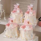 唯美背影女神蛋糕装 扮 饰摆件亚克力38女王节快乐幻彩蝴蝶珍珠链装