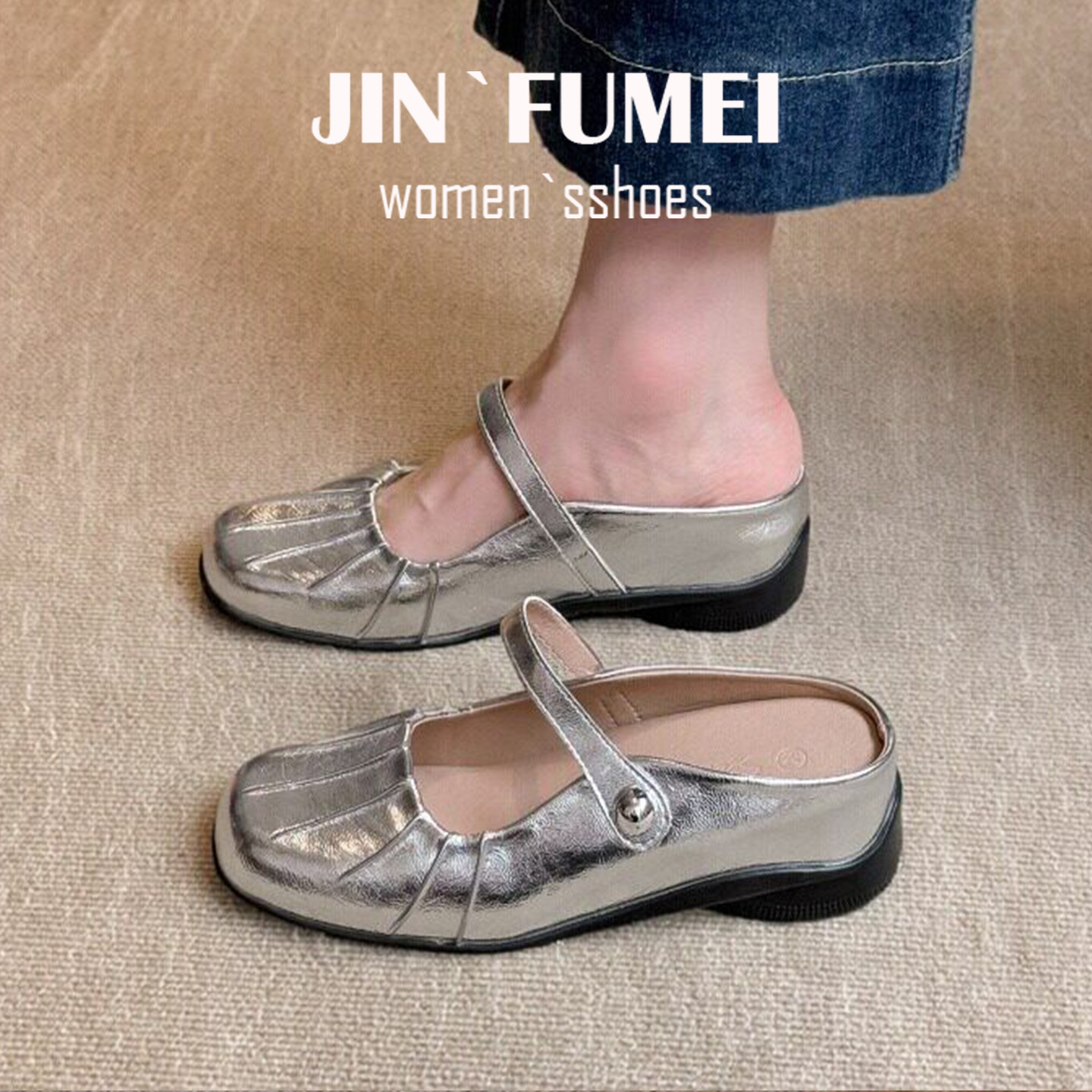 牛皮版~玛丽珍鞋女包头拖2026新款凉鞋半拖外穿内增高单鞋一脚蹬