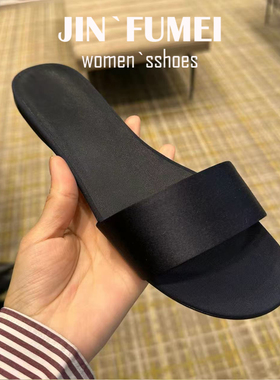 简约风黑色一字带凉鞋女夏季新款外穿度假露趾平底凉拖鞋百搭气质