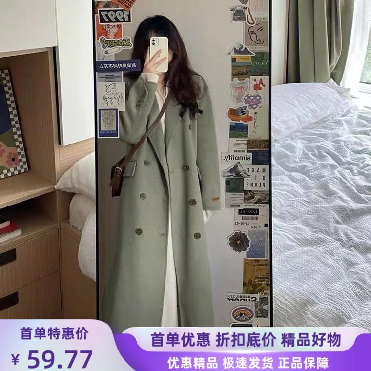 秋冬季宽松中长款港风毛呢大衣
