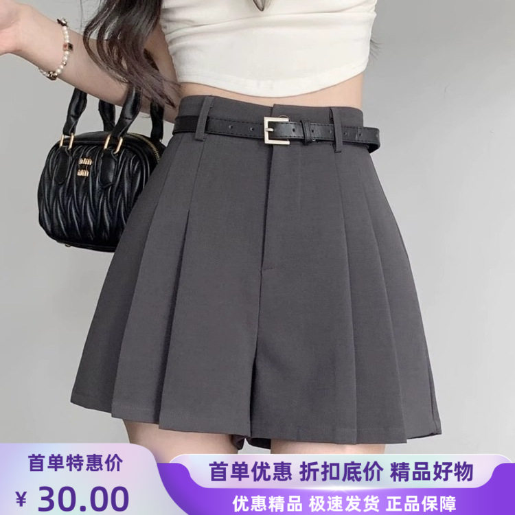 灰色雪纺西装短裤女夏天薄款百褶裙裤高腰a字显瘦宽松阔腿休闲裤图片