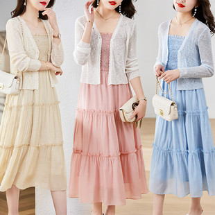 吊带连衣裙加开衫两件套女2025夏季新品时尚潮流通勤度假女装精品