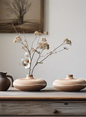 日式复古陶瓷手工花瓶盆栽粗陶干花水培花插茶室茶道配件家居摆件