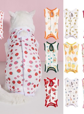 宠物衣服透气满印精致小熊小马水果足球图案舒服贴身猫咪绝育服